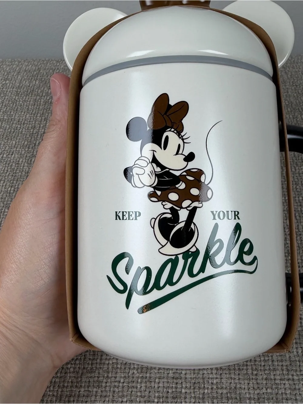 New Starbucks Korea Disney Minnie Mouse Coffee Tea Mug Ceramic Cover Cup Kawaii
